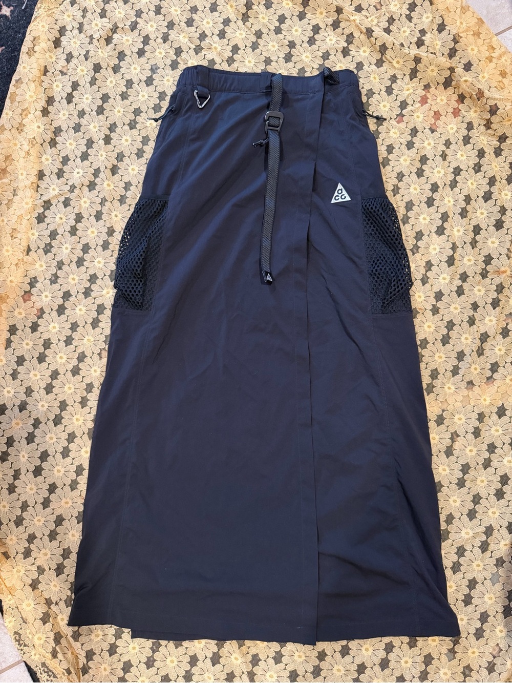 Nike ACG Black Maxi Skirt with Mesh Pockets and Belt